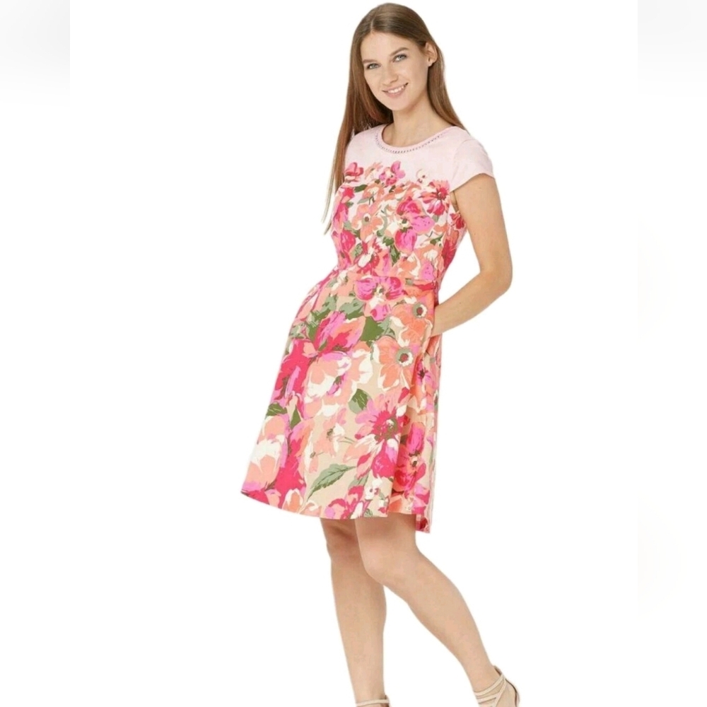 IZAAC MIZRAHI LIFE! Floral Pink and Orange Dress Day Dress Size 16